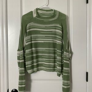 SHEIN Olive and Cream Striped Women's Sweater